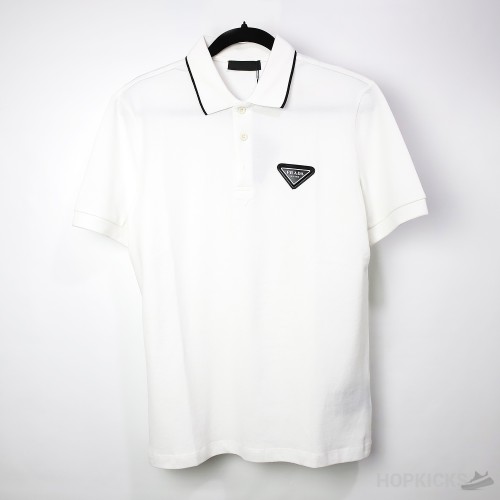 Prada Logo White Black Neck Polo Shirt